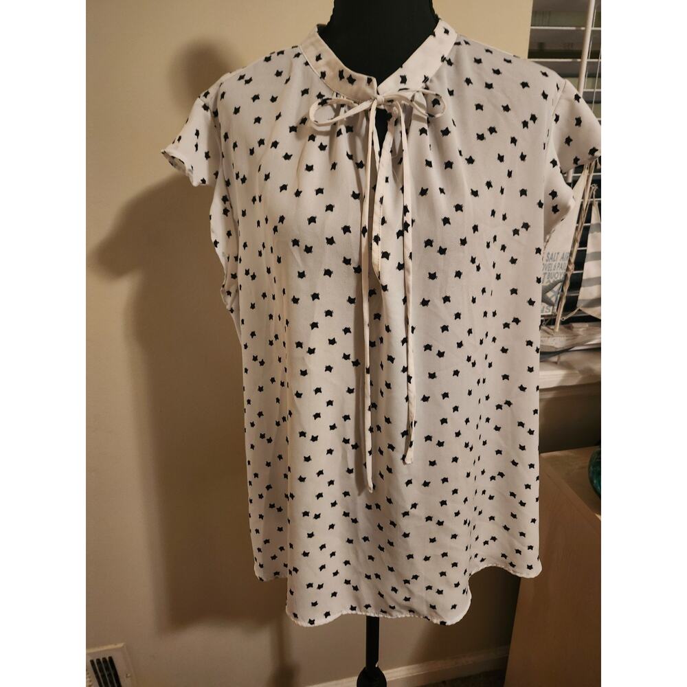 Sweet Rain Cat Print Flutter Sleeve Tie Neck Blouse 2X Whimsygoth Cottagecore